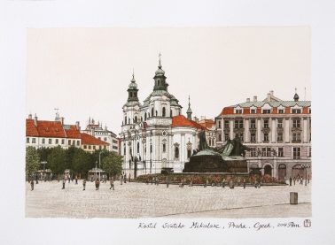 Kostel Svateho Mikulase, by Ahn Seok Joon (Seoul), Ink on paper, 18x25cm (framed 42x48cm), HKD9000